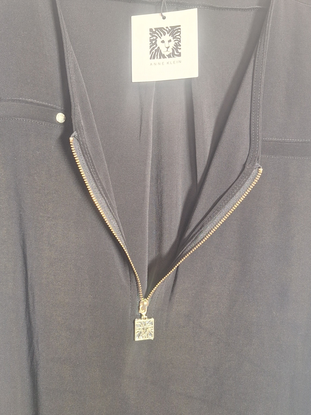 Anne Klein Short Sleeve Blouse Black Casual Office Half Zip High Low 2X Womens - Picture 5 of 8